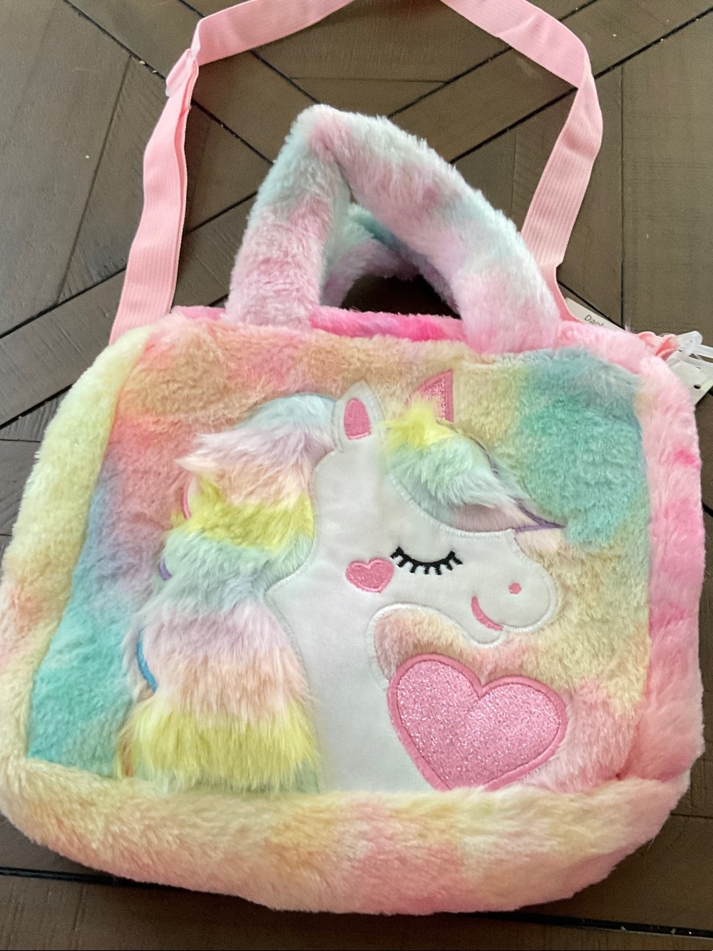 Plush Rainbow Unicorn Kids Handbag - Pastel Pink Multicolor